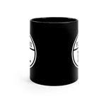 Side view of black mug with Plateau logo