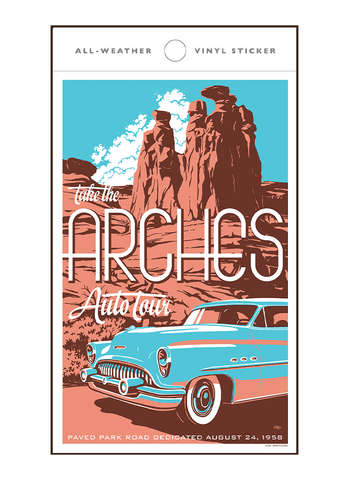 Illustration of vintage car at Arches National Park