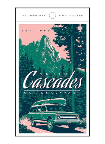 Illustration of vintage car at Liberty Mountain in North Cascades National Park