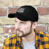 Man wearing black baseball hat with Scenic Hwys logo embroidered on front