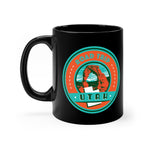 Front view of black mug with Utah Road Trip logo