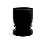 Side view of black mug with Rocky logo