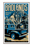 Illustration of vintage truck at Badlands National Park