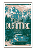 Illustration of vintage car at Mount Rushmore National Memorial