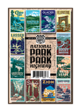 Twelve vintage-style illustrations of Western United States National Parks