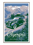 Illustration of vintage car at Olympic National Park