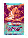 Vintage illustration of boat near Rainbow Bridge National Monument
