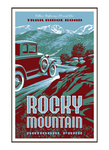 Illustration of vintage car at Rocky Mountain National Park