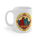Front view of white mug with New Mexico Road Trip logo