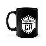 Front view of black mug with Cascadia logo