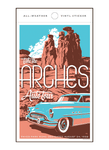 Illustration of vintage car at Arches National Park