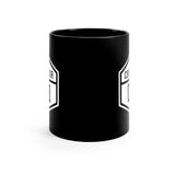 Side view of black mug with Cascadia logo
