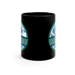Side view of black mug with Colorado road trip logo