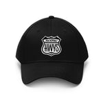 Black baseball hat with Scenic Hwys logo embroidered on front