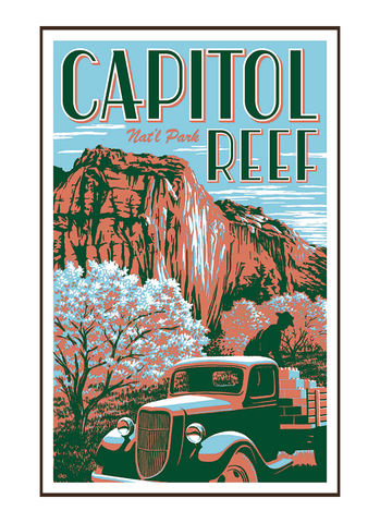 Illustration of vintage truck at Capitol Reef National Park