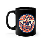 Front view of black mug with Texas Road Trip logo