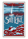 Vintage-style illustration of sail boat at the Great Salt Lake