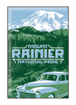 Illustration of vintage car at Mount Rainier National Park