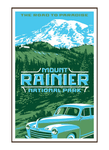 Illustration of vintage car at Mount Rainier National Park