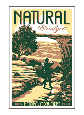 Vintage-style illustration of tourist at Natural Bridges National Monument