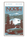 Illustration of vintage car at Diablo Lake in North Cascades National Park