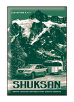 Illustration of vintage car at Mount Shuksan in North Cascades National Park