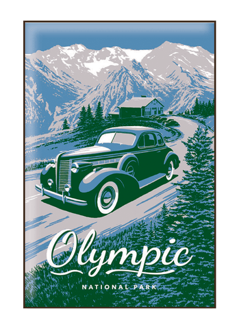Illustration of vintage car at Hurricane Ridge in Olympic National Park