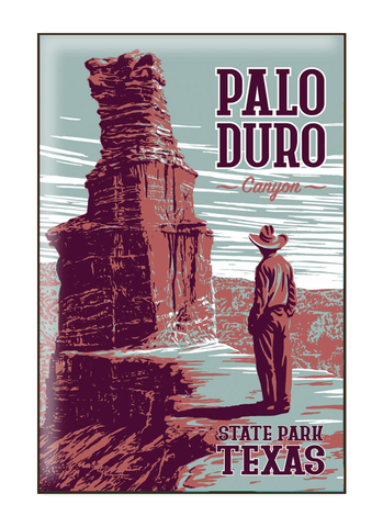Vintage-style illustration of tourist at Palo Duro Canyon State Park