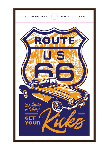 Illustration of vintage car driving on Route 66